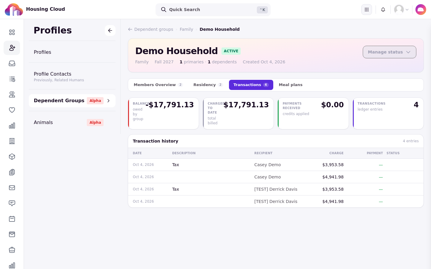 The Transactions tab with the Balance card and transaction history