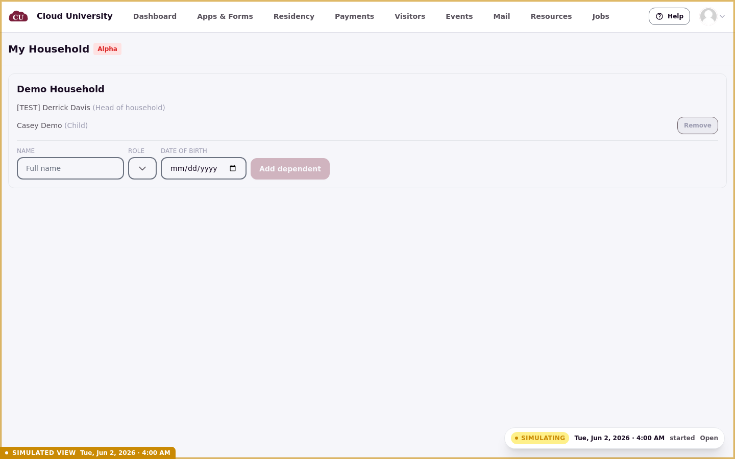 The My Household page in the Resident Portal