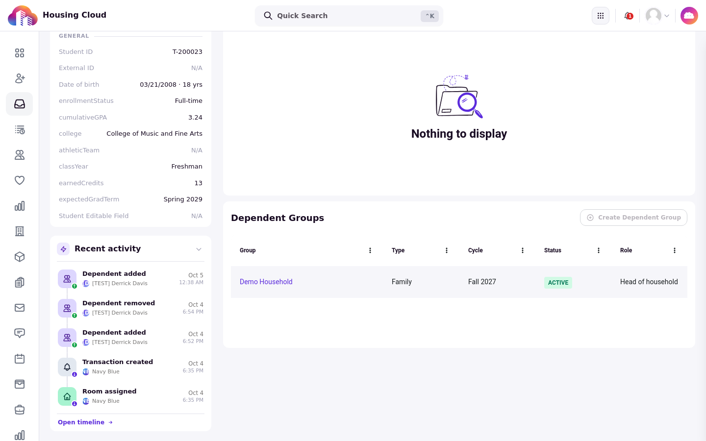The Dependent Groups card on application review, listing Demo Household
