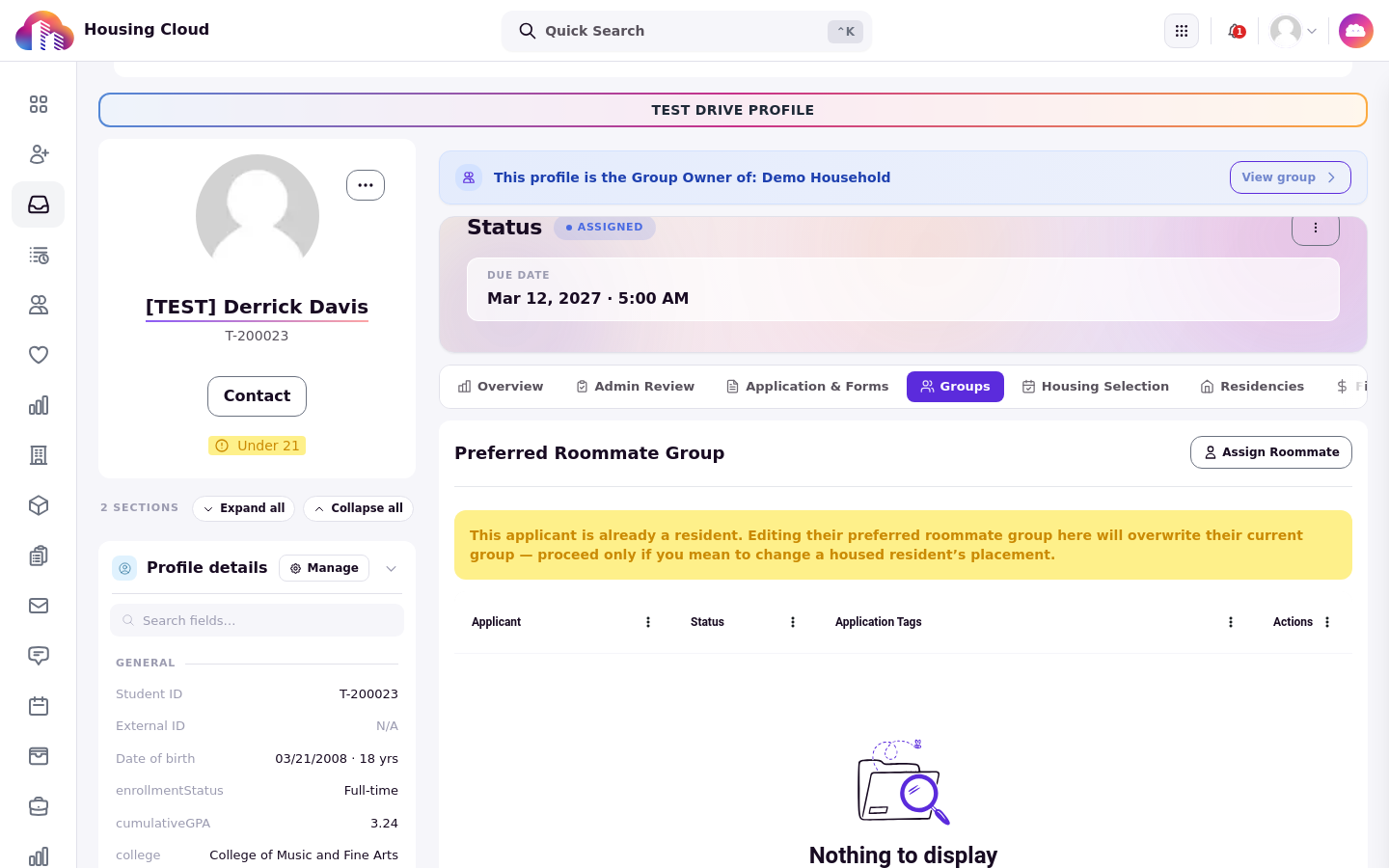 The application review page showing the This profile is the Group Owner of banner