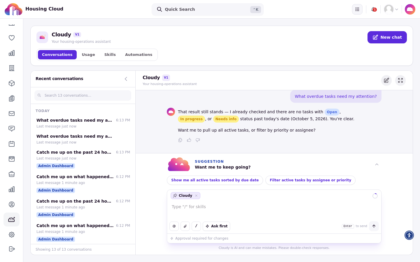 Cloudy answering the quick question about overdue tasks