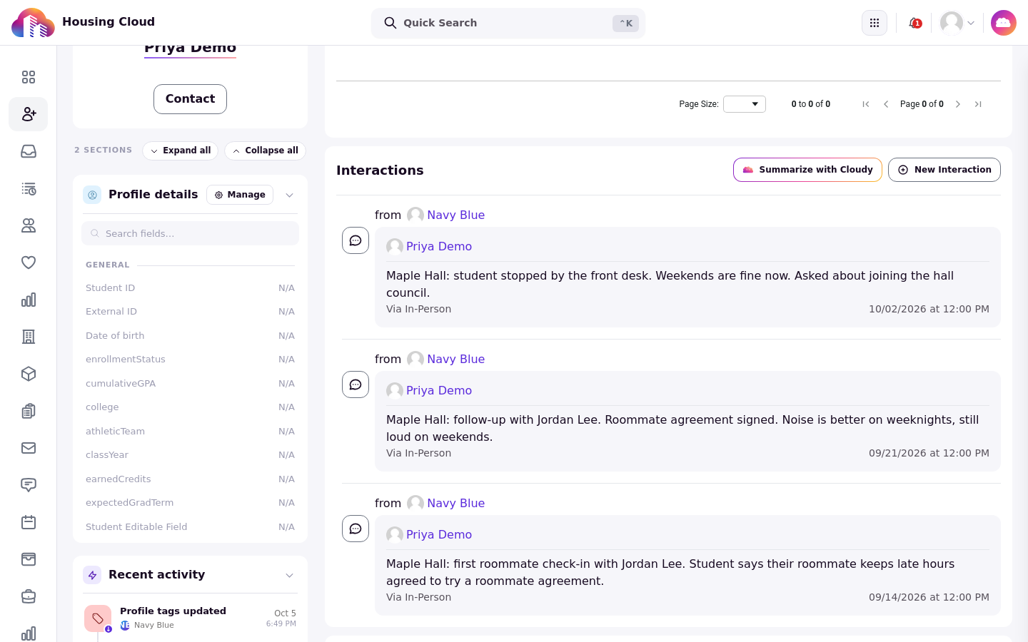 The Interactions section with the Summarize with Cloudy button