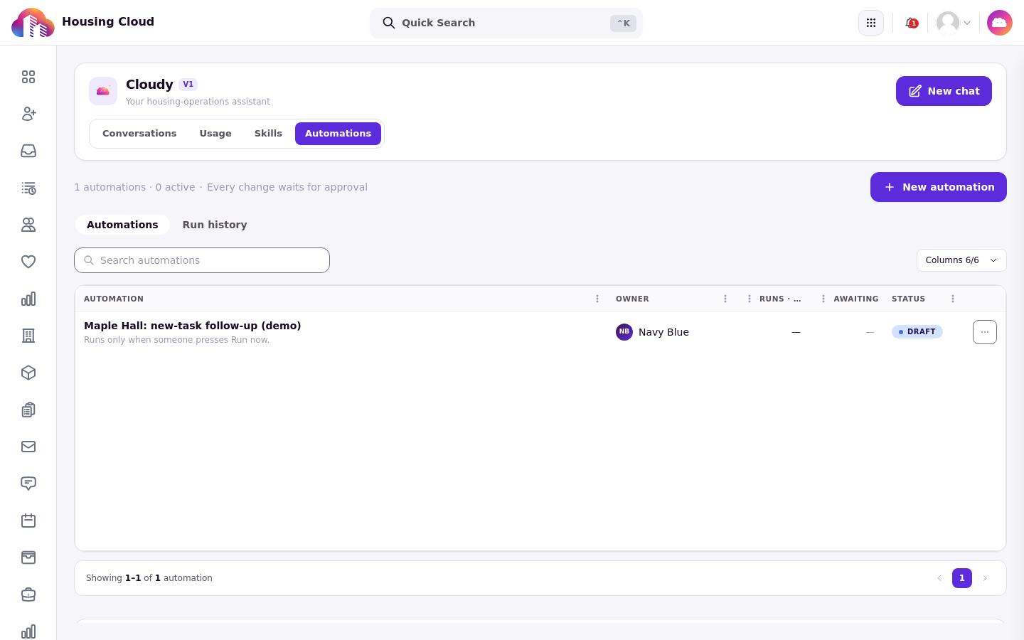 The automation in the list with Draft status