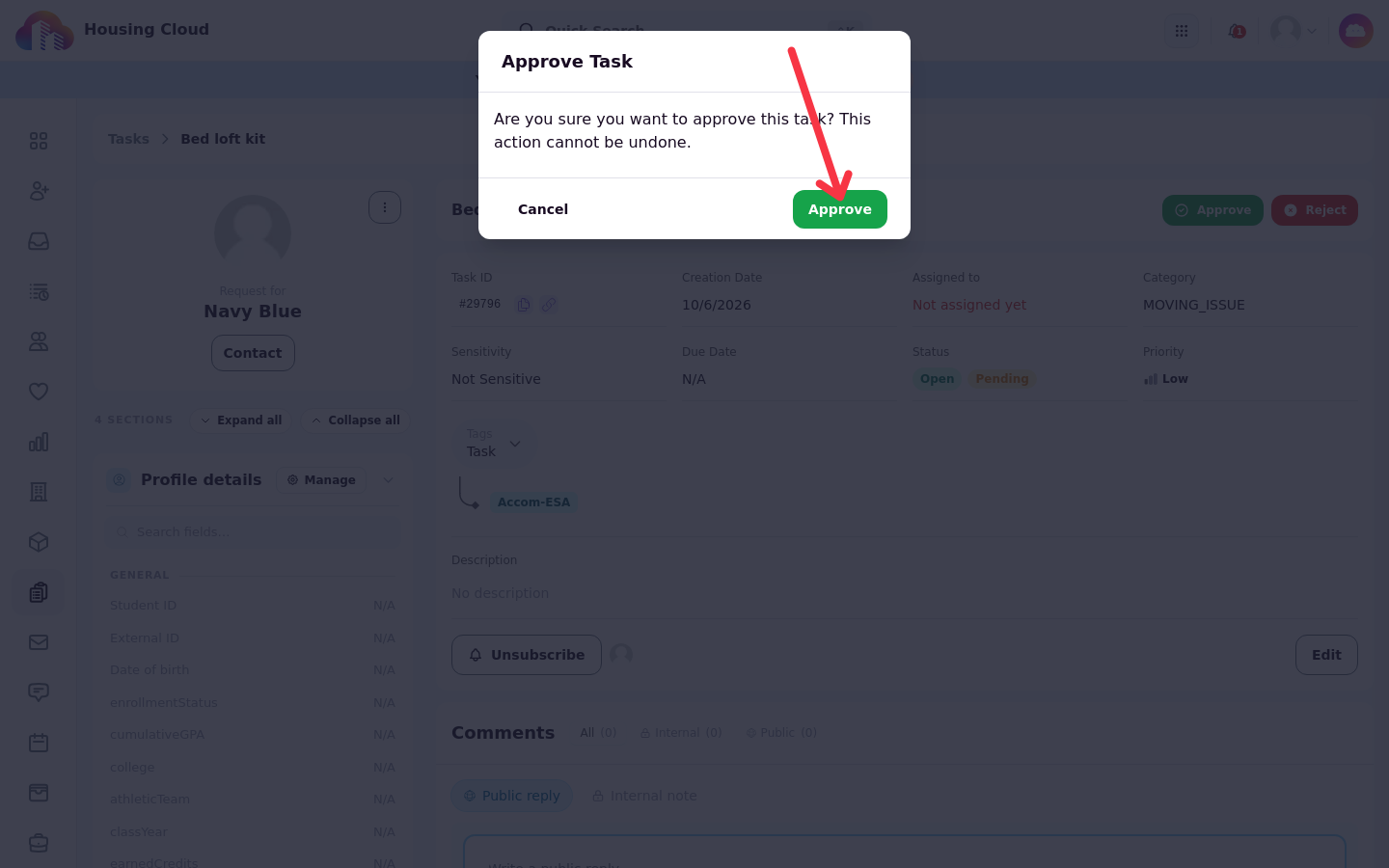 The Approve Task confirmation dialog
