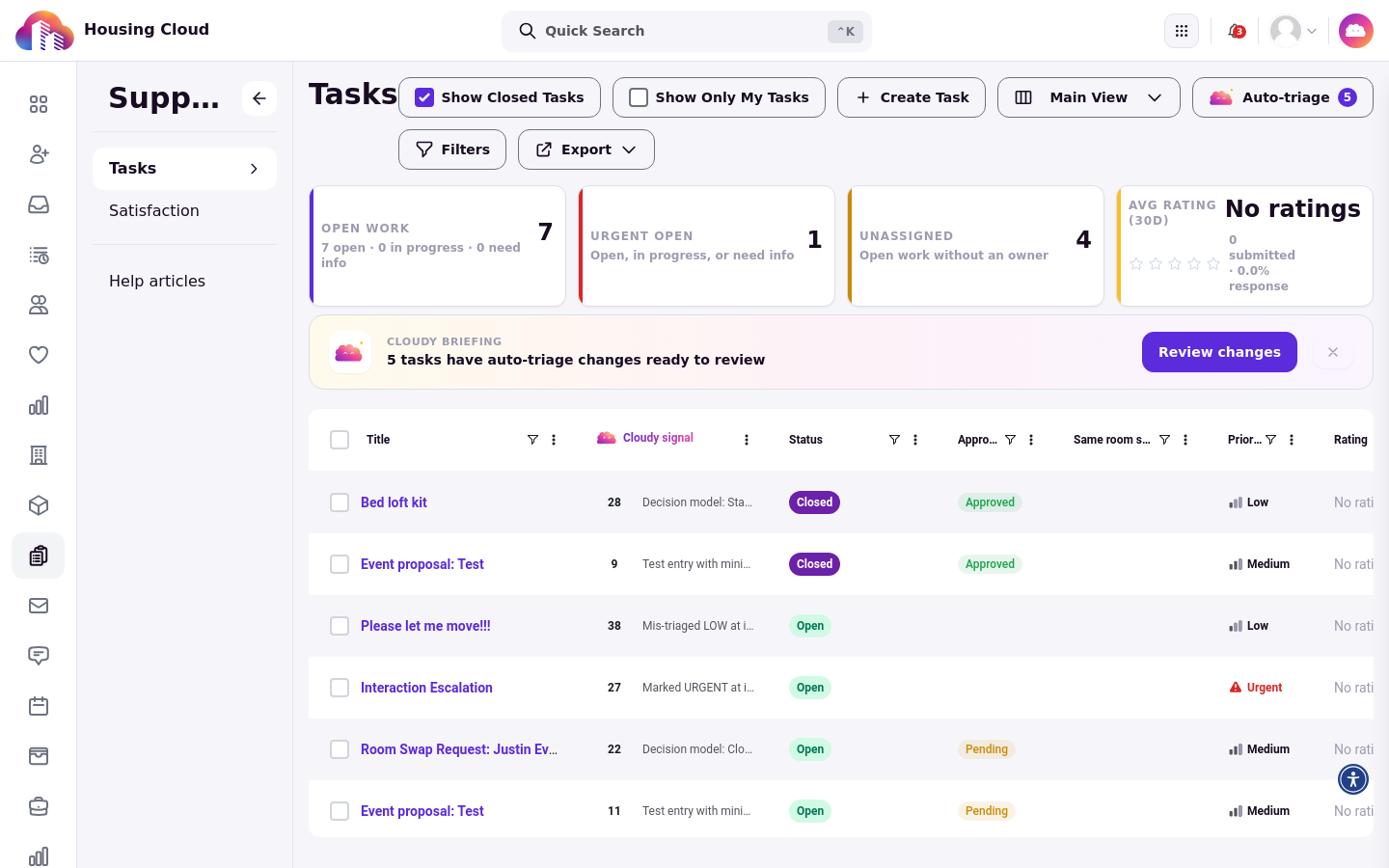 The Tasks queue showing both selected tasks with Closed status and Show Closed Tasks switched on