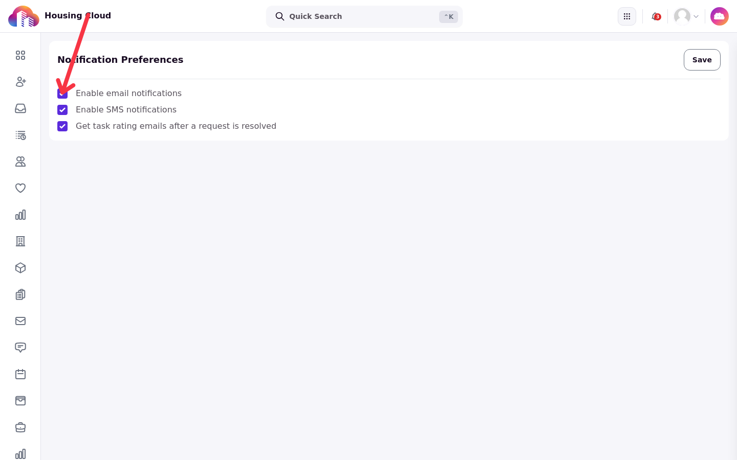The Notification Preferences page with Enable email notifications and Enable SMS notifications toggles, with Enable email notifications highlighted