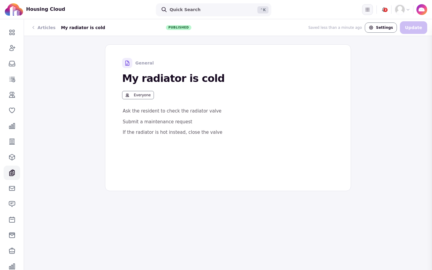 The editor header showing the Published status