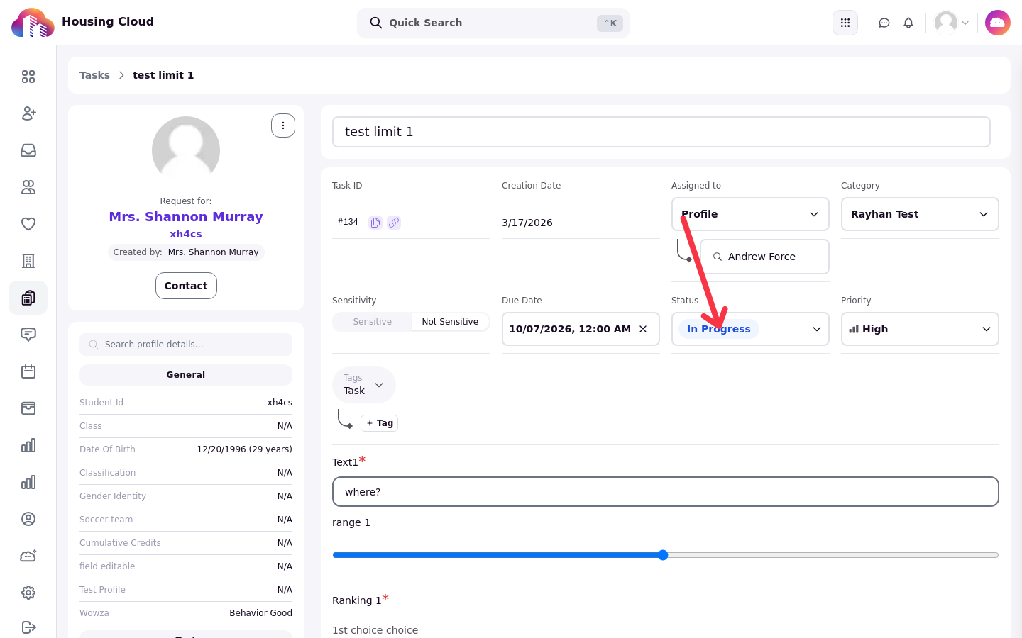 Edit mode with the Status, Priority and Due Date fields