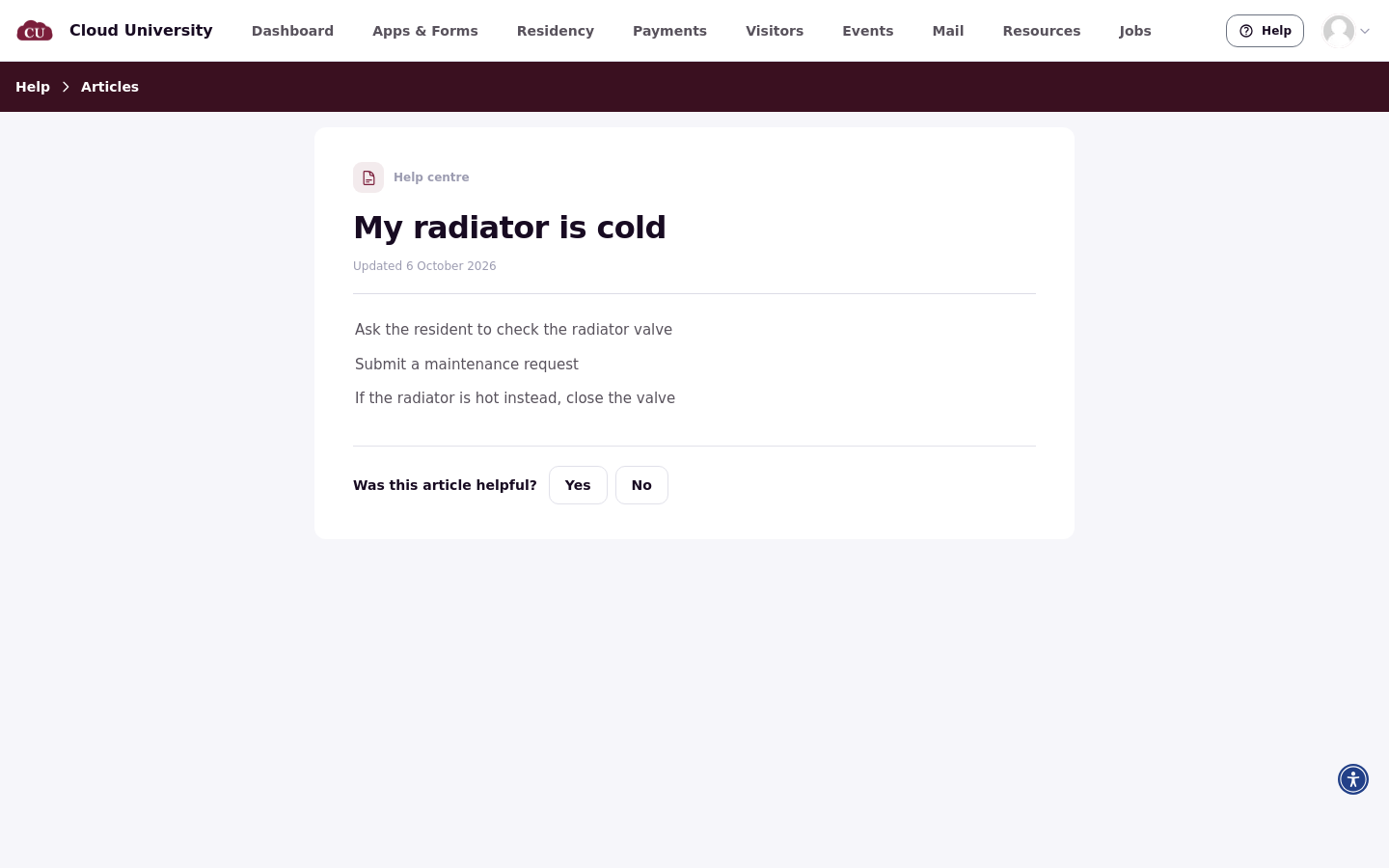 The My radiator is cold article as a resident sees it, with its update date and body.