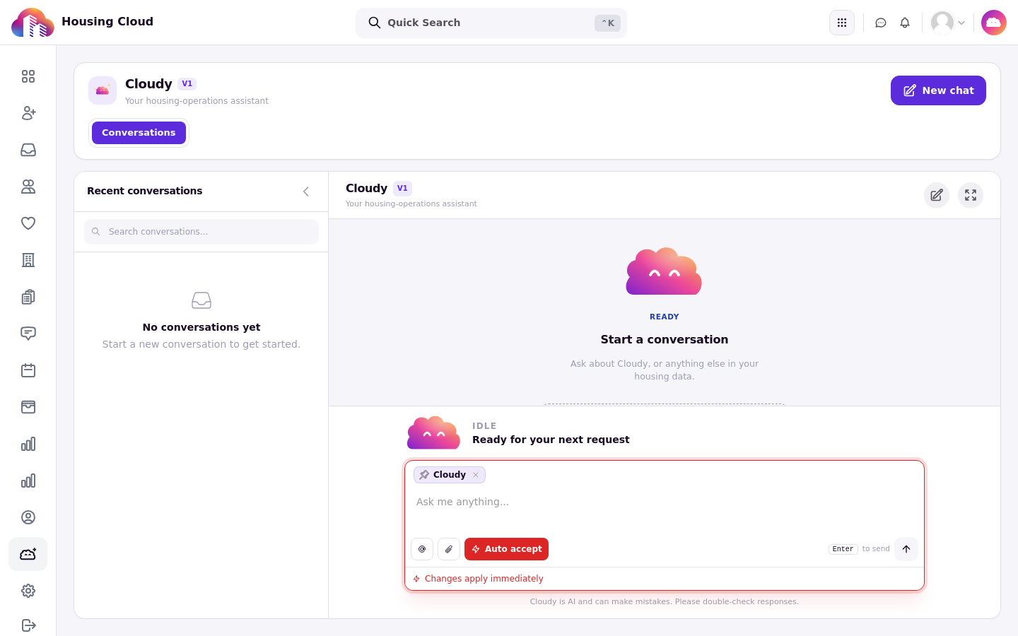 The Cloudy composer with the Auto accept toggle and Changes apply immediately