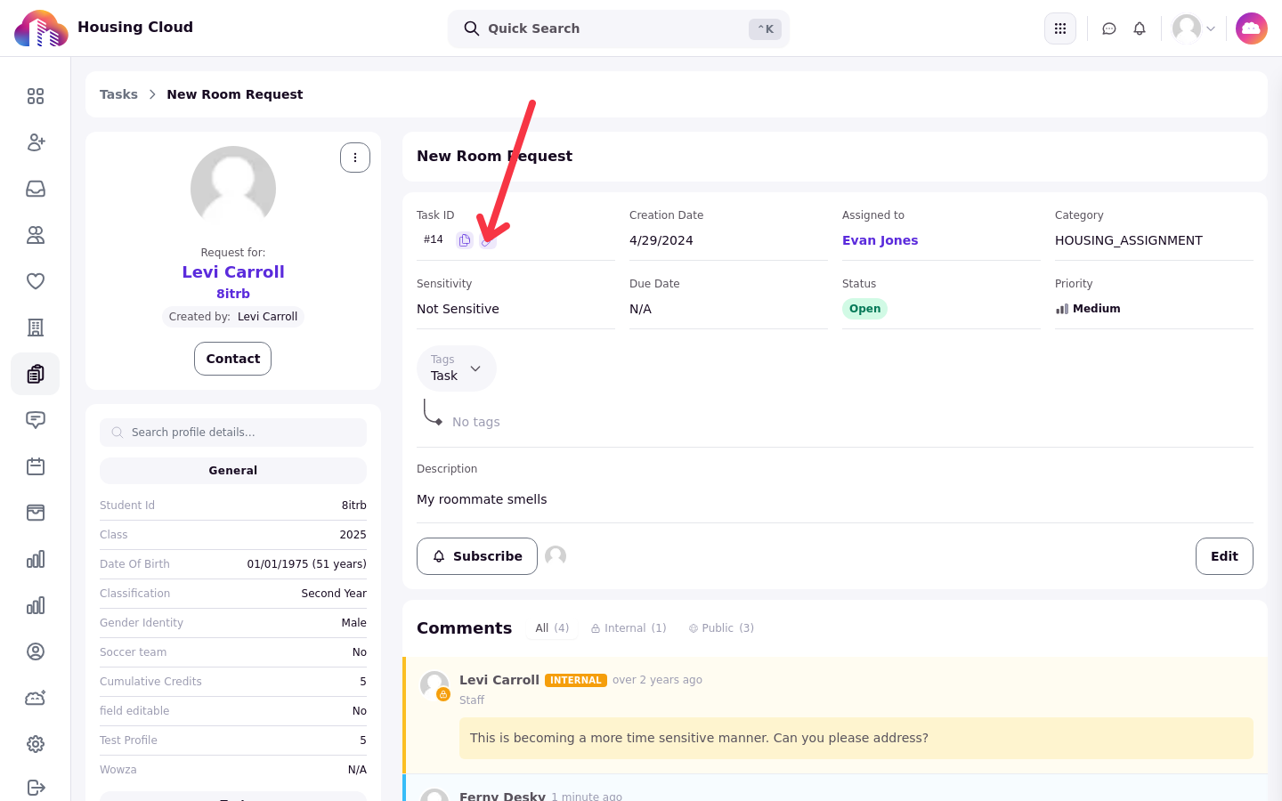 The Task ID row of the details card with Copy task ID and Copy task link