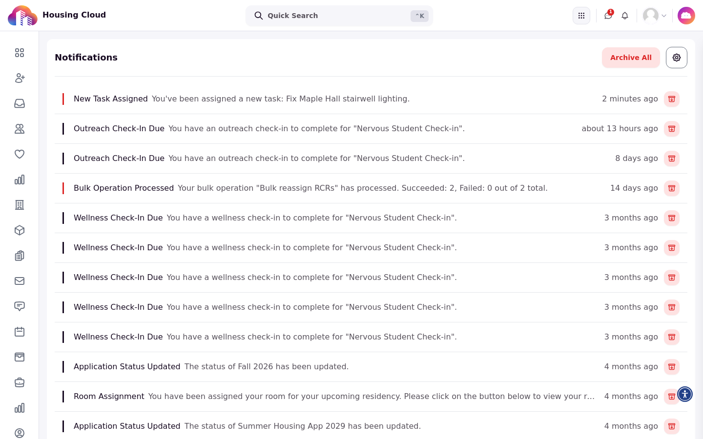 The notifications page showing the New Task Assigned notice a person receives when they are added as a subscriber