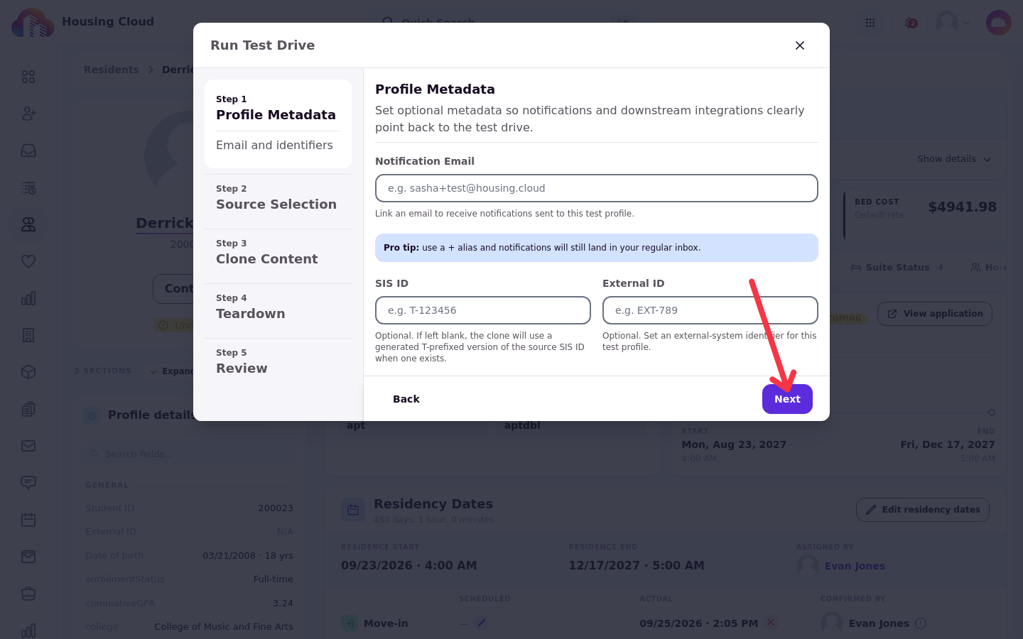Run Test Drive wizard on the Profile Metadata step