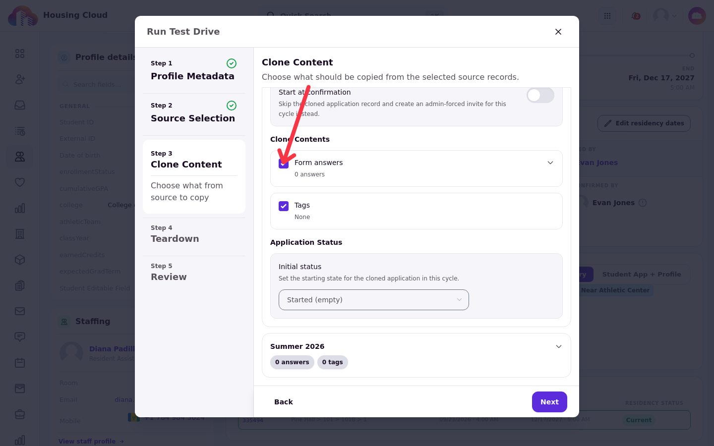 Clone Content step with an application expanded