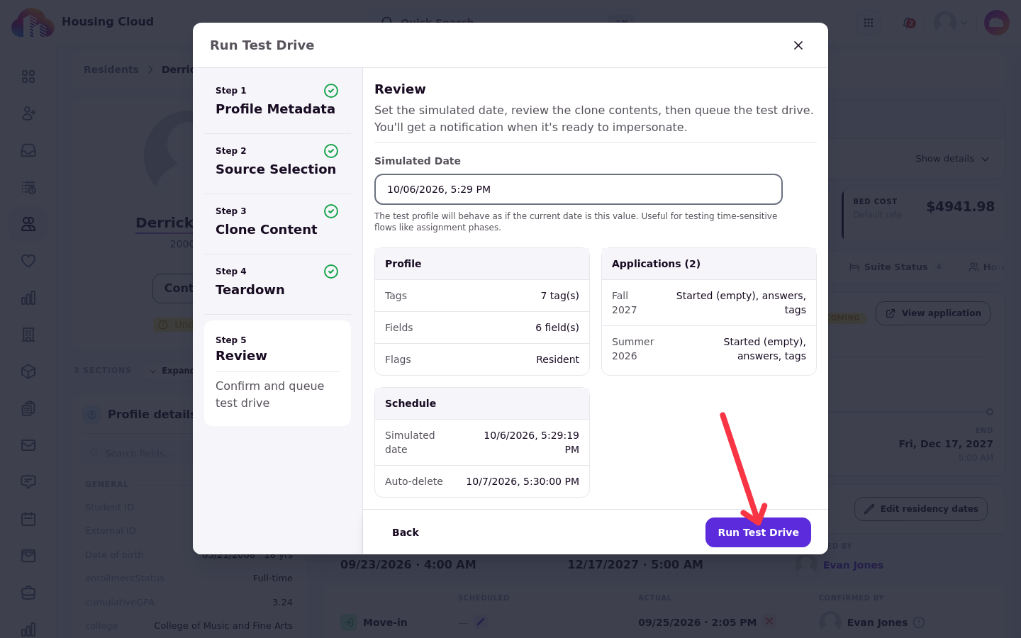 Review step with the Run Test Drive button