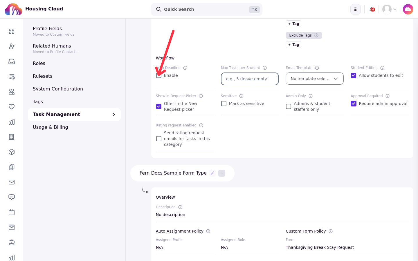 The Auto Deadline enable checkbox with the Max Tasks per Student field