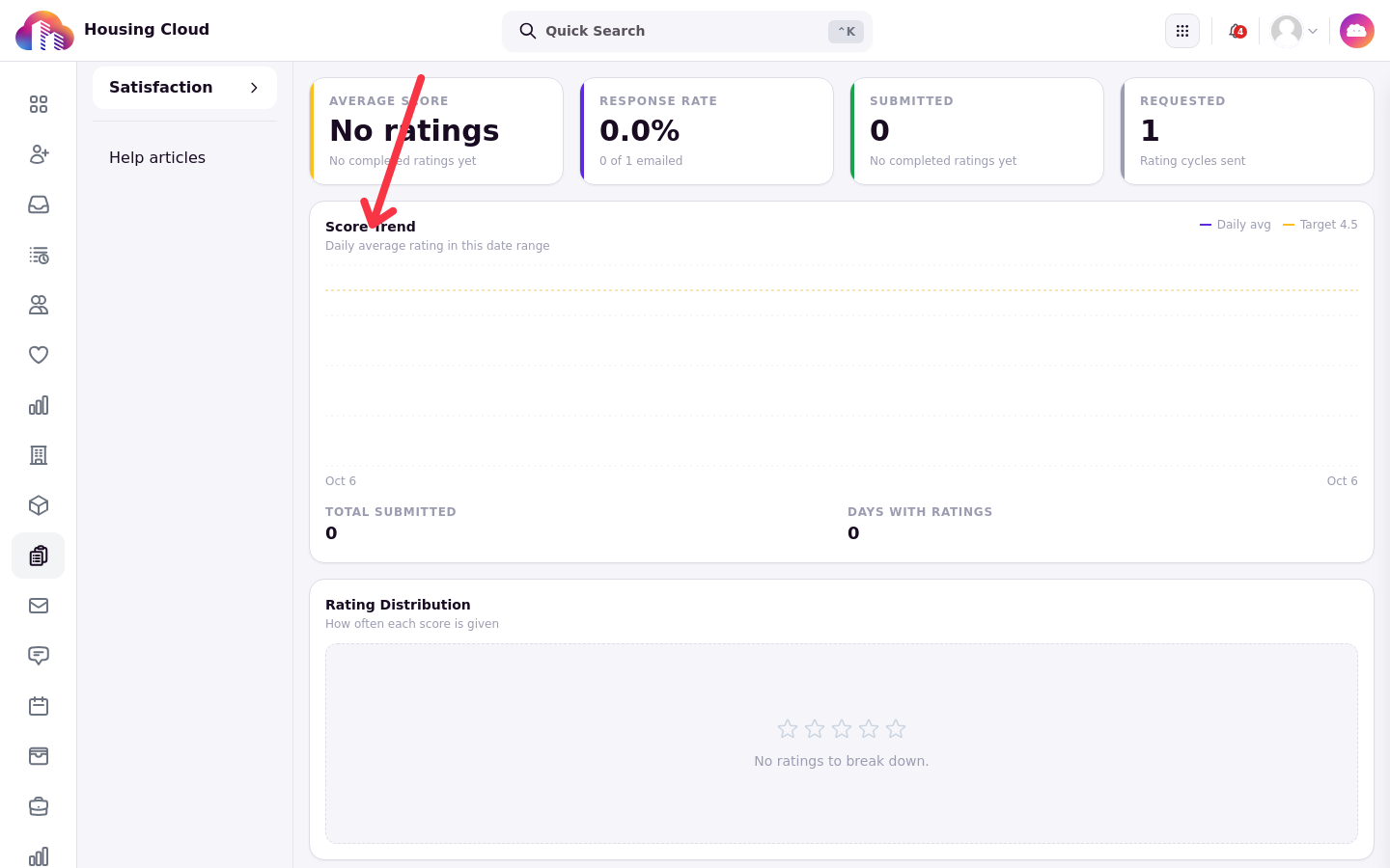 The Score Trend and Rating Distribution charts on the Satisfaction dashboard