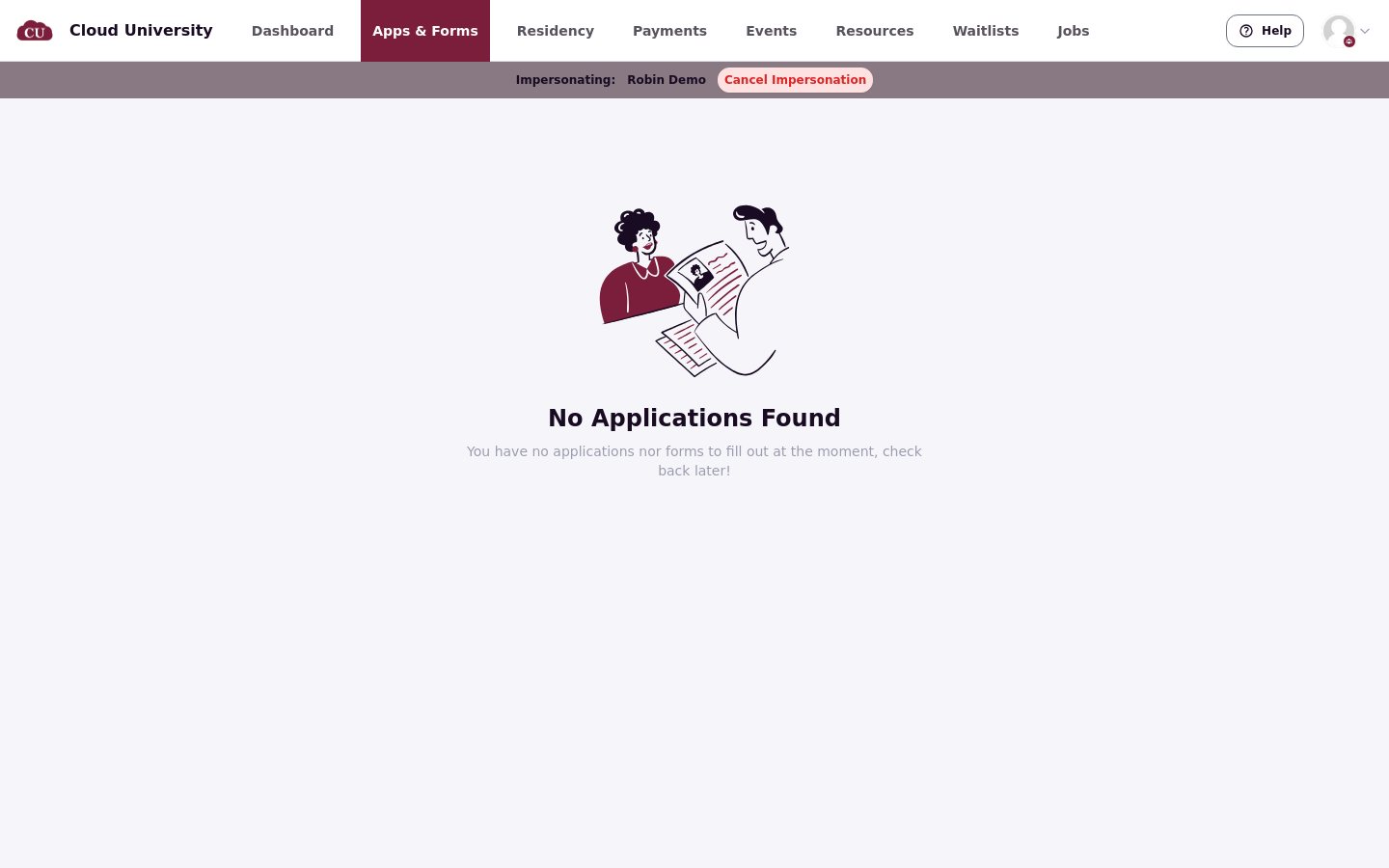 The Apps and Forms area as seen by a dependent