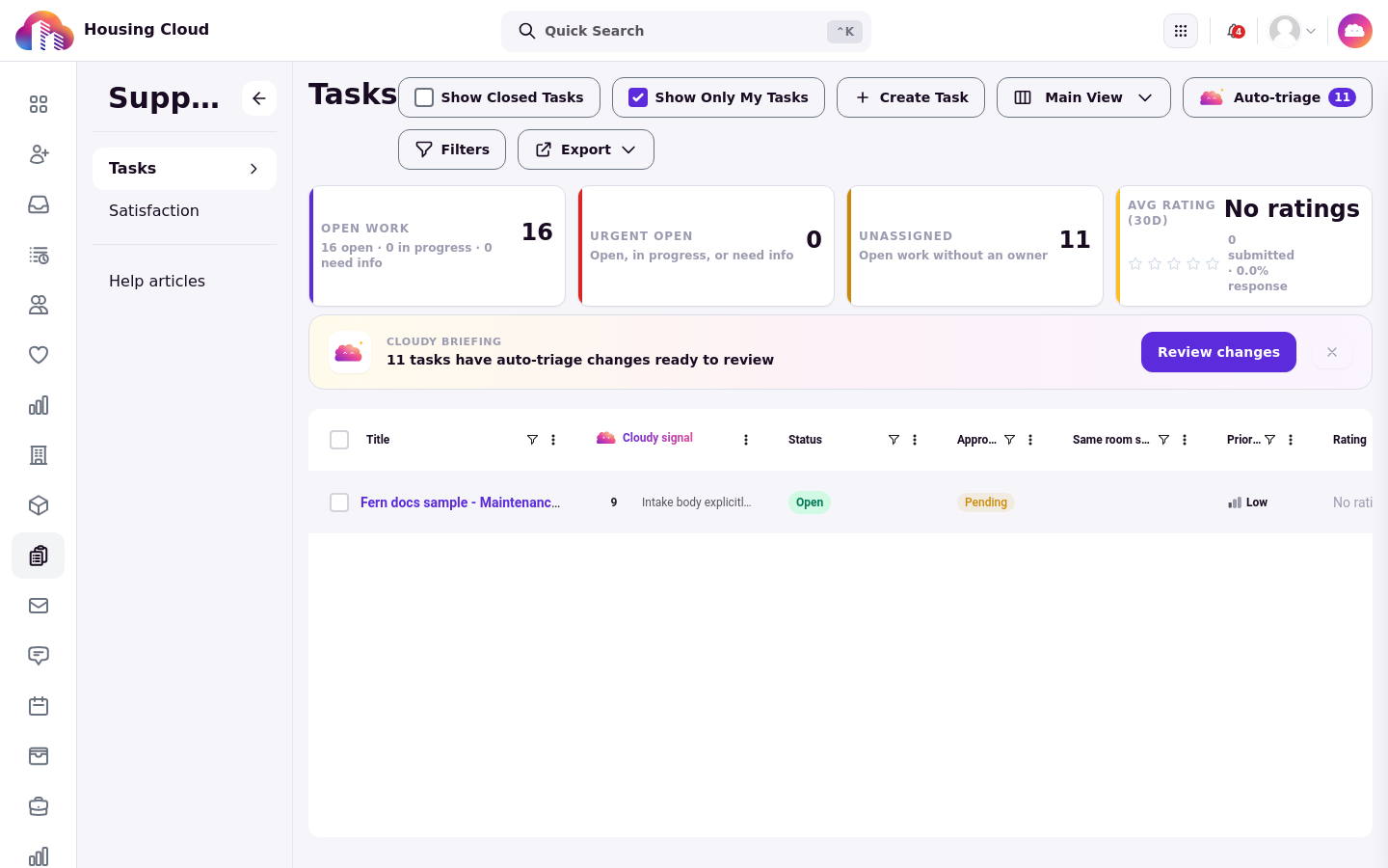 The Tasks queue with a task row listed