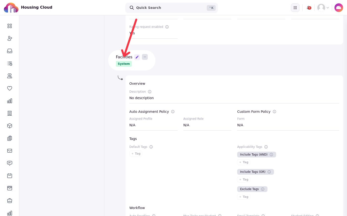 The Setup Tasks page with a request type selected and its settings visible
