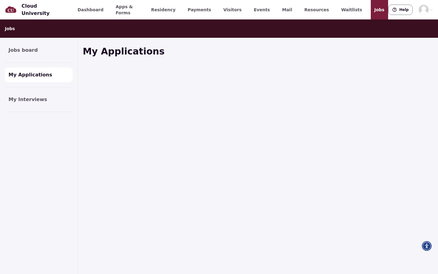The student My Applications page