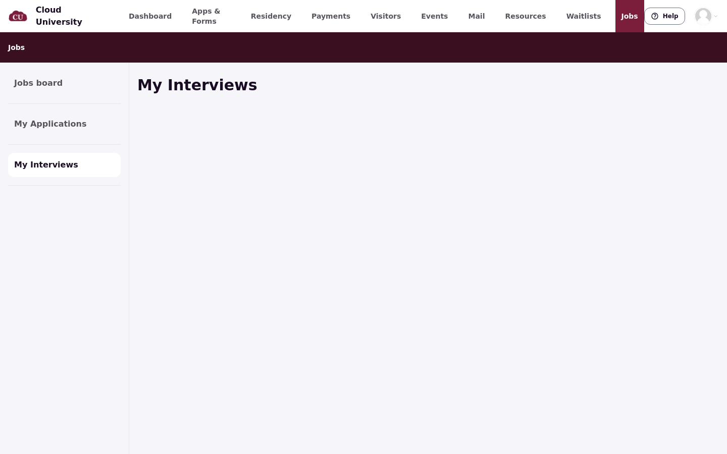 The student My Interviews page