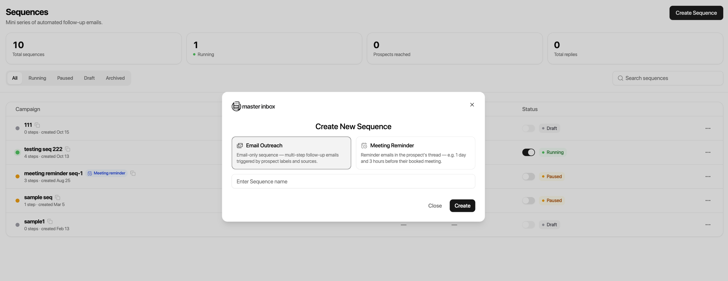 Meeting Reminder Sequence setup screenshot