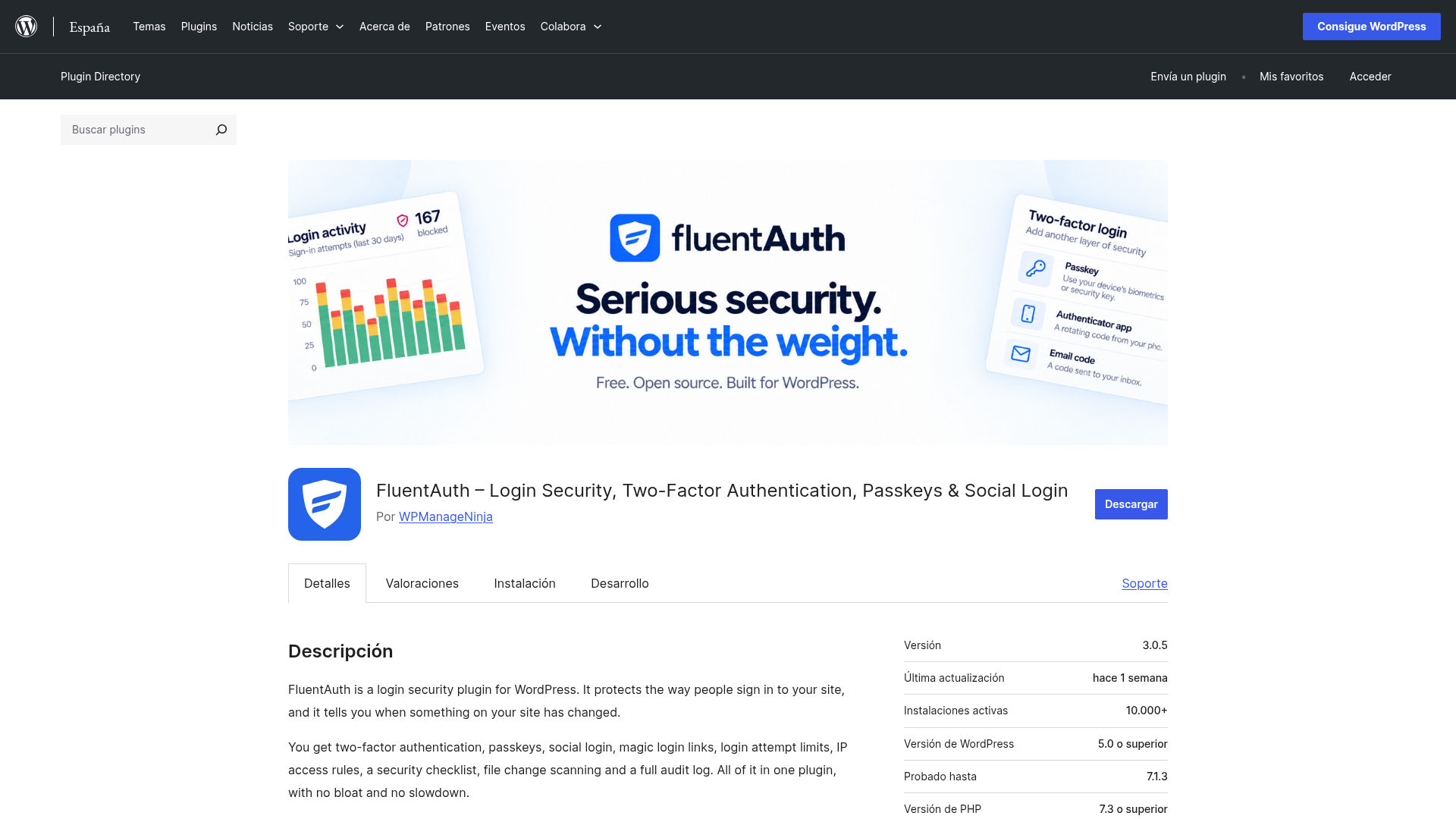 Plugin FluentAuth (Fluent Security) en WordPress.org