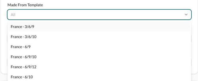 The Made From Template filter listing the French template shapes