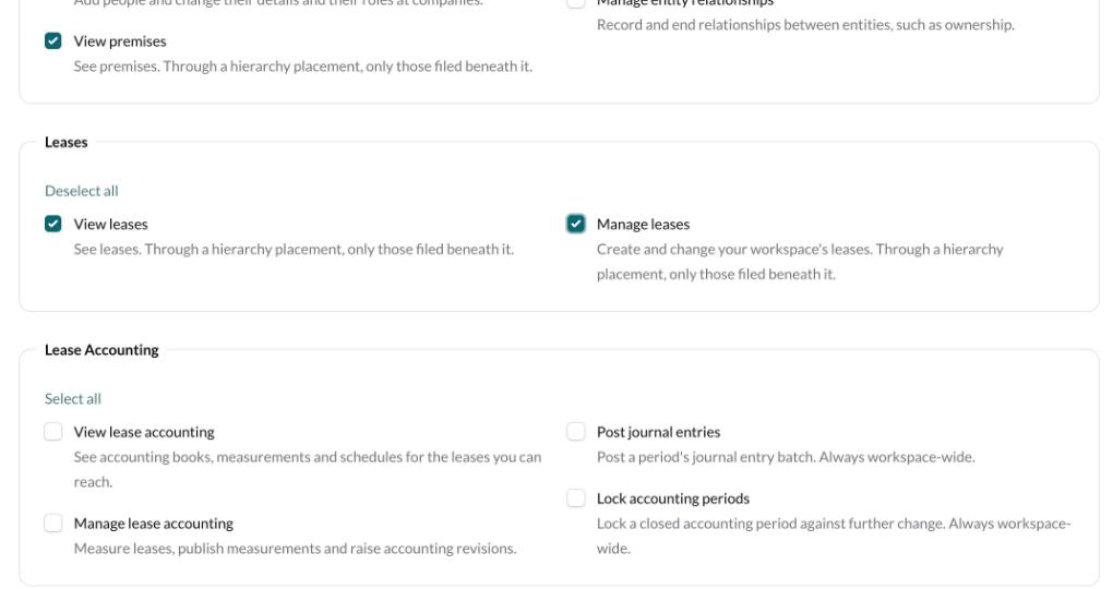 The grouped permissions on the New role form