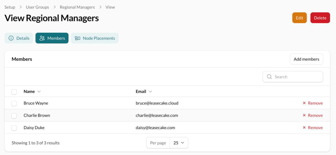 A user group's Members tab
