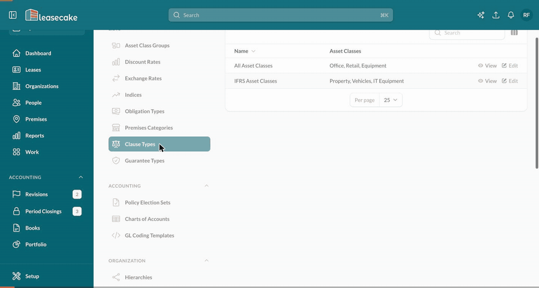 Animation: marking Non-Compete as a key clause in Setup, seeing the badge on a lease, then filtering the Leases list by key clause