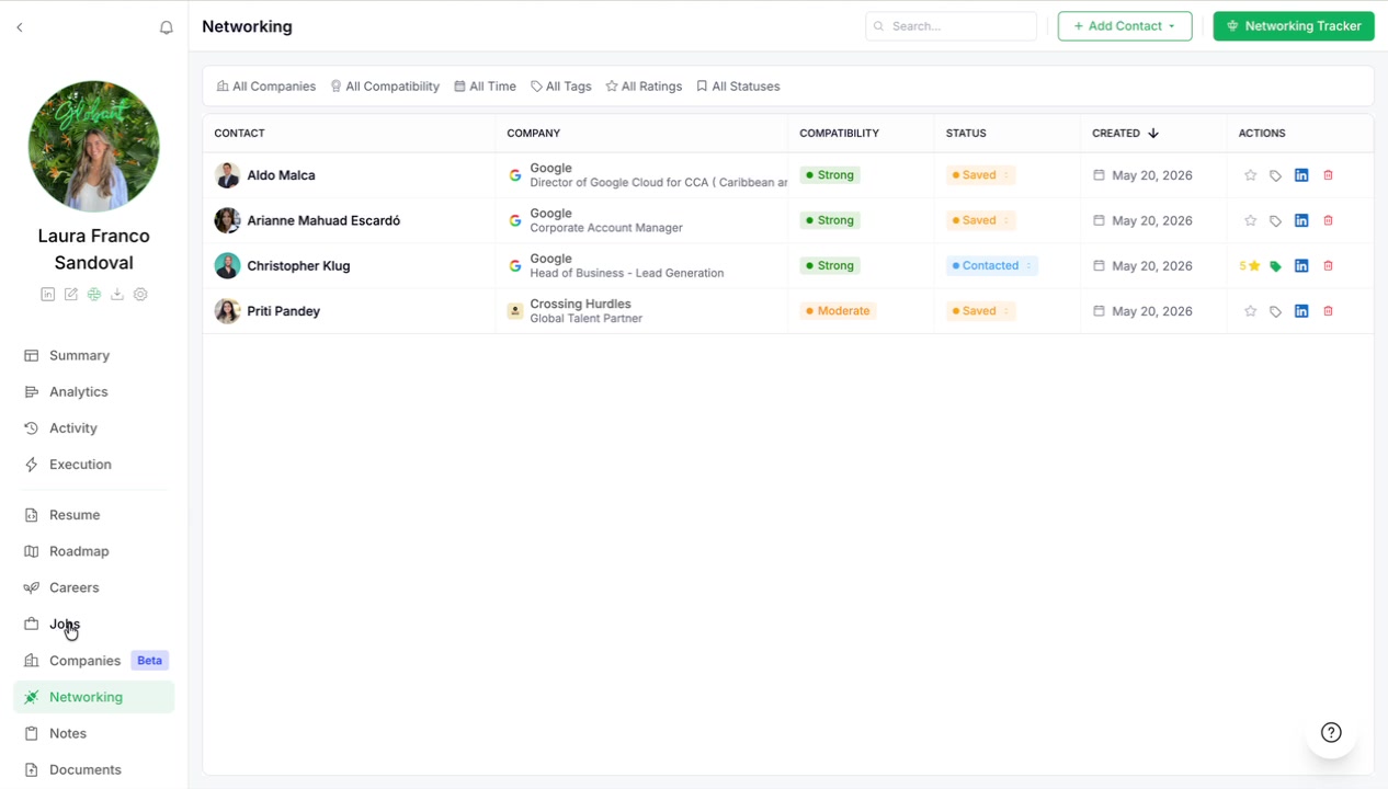 Jobs screen showing the Job Tracker option