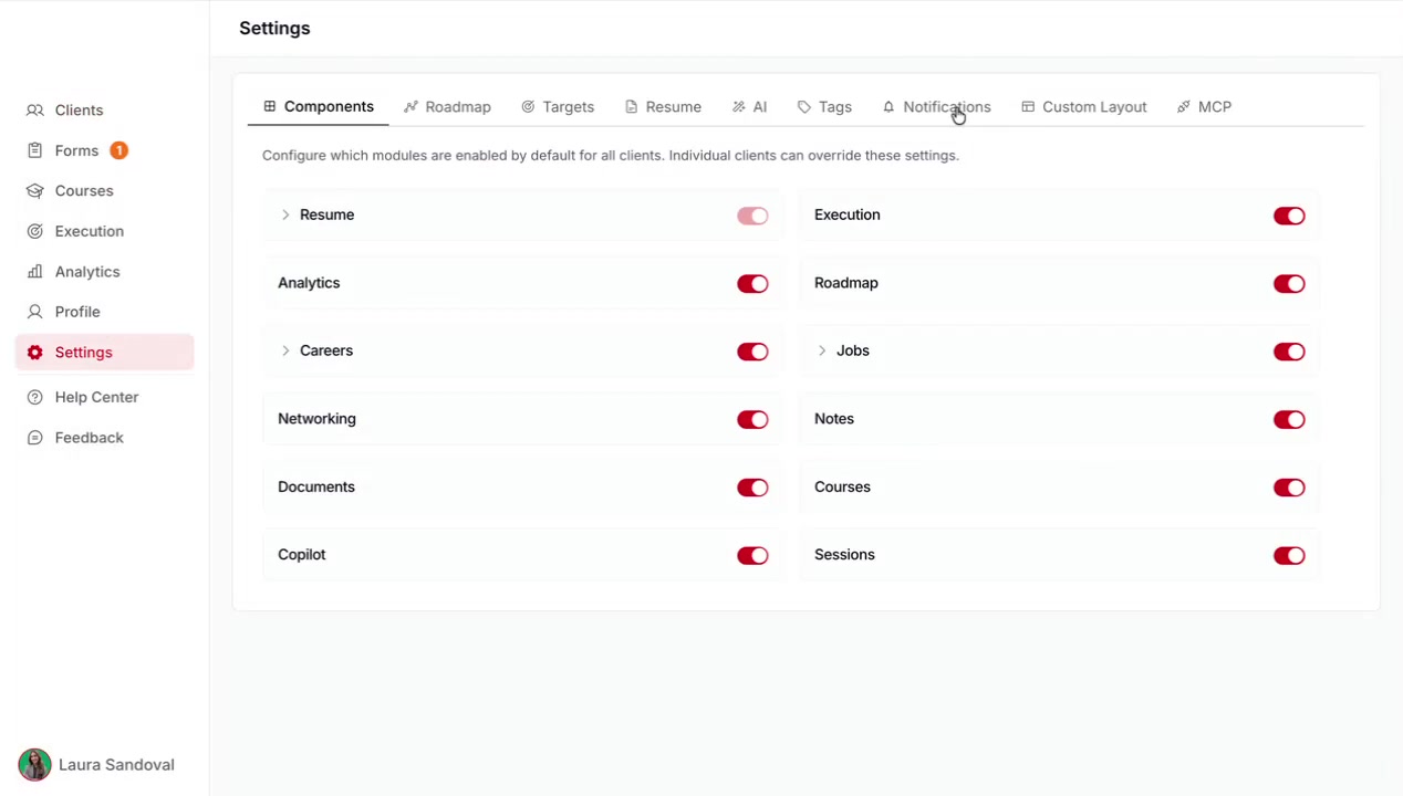 Settings Notifications tab showing Email Notifications and Slack Notifications