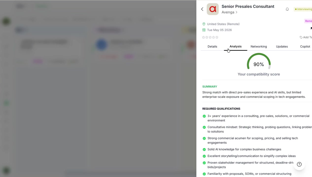 Job detail sidebar showing job information