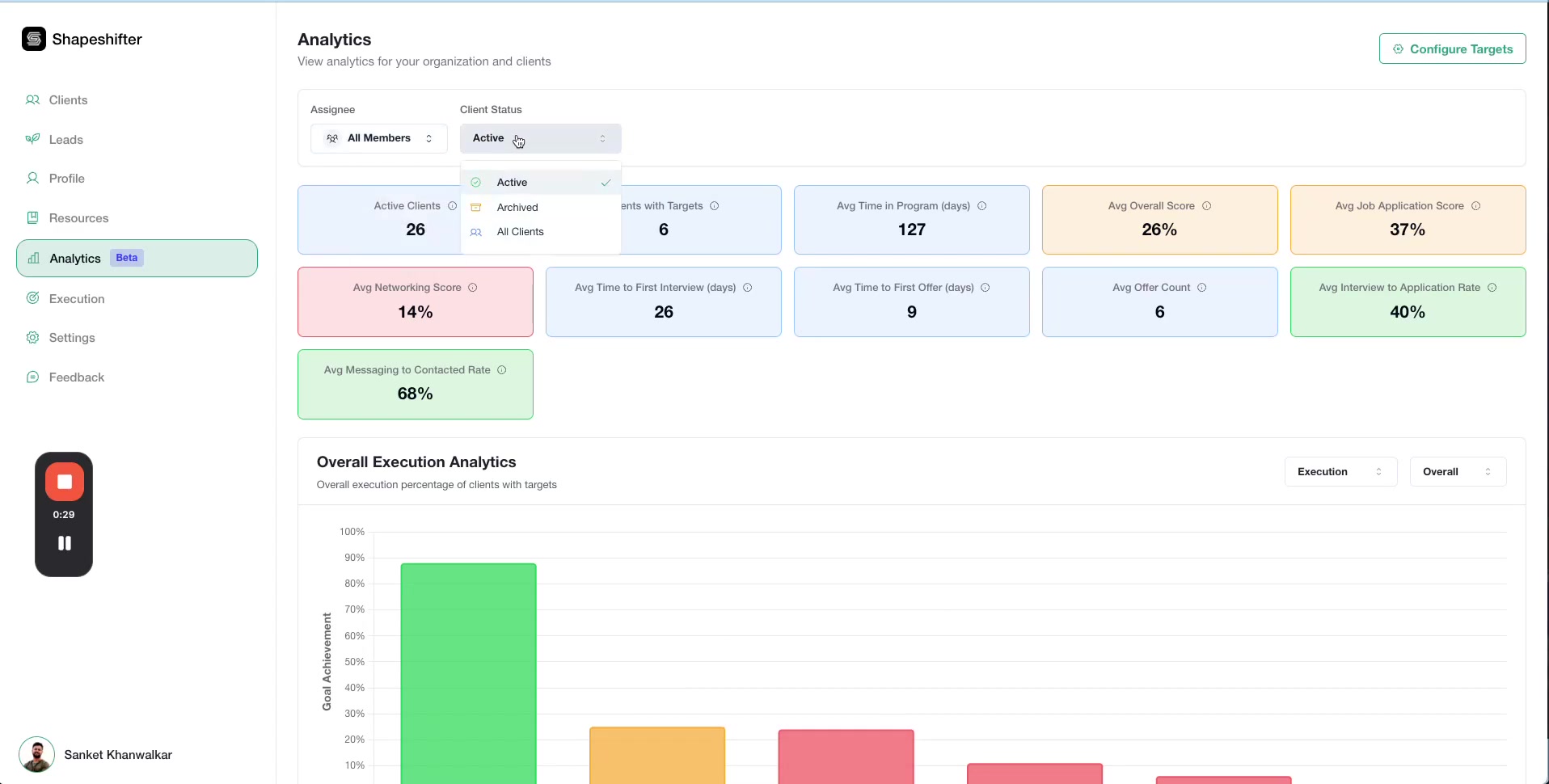 Client Status filter dropdown