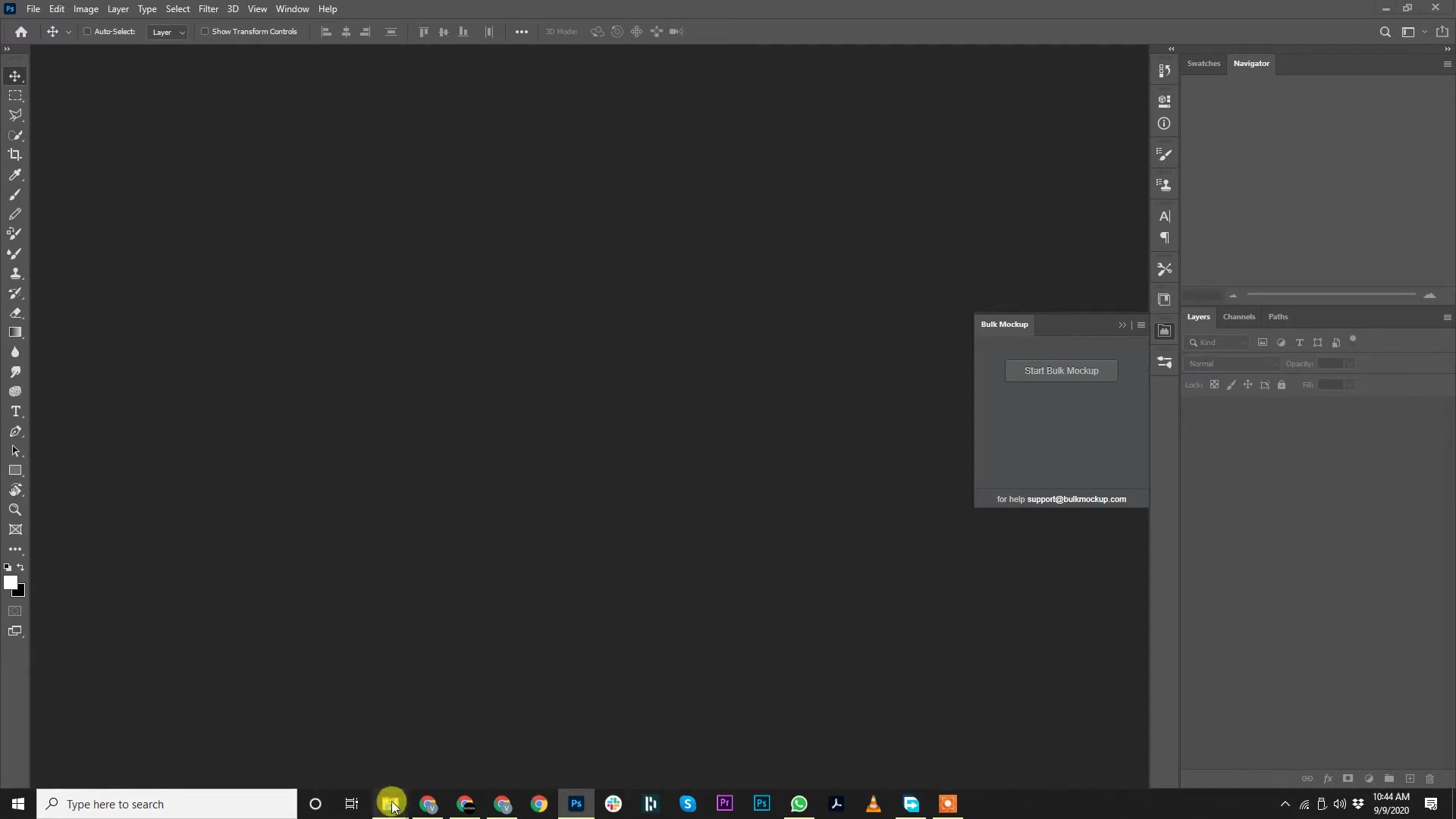 Windows Explorer view of 'Mockup Template' folder showing four PSD files, including two small 4KB files with preceding dot (e.g., ._ filenames), indicating temporary Mac-generated files. Bulk Mockup plugin visible in Photoshop background.
