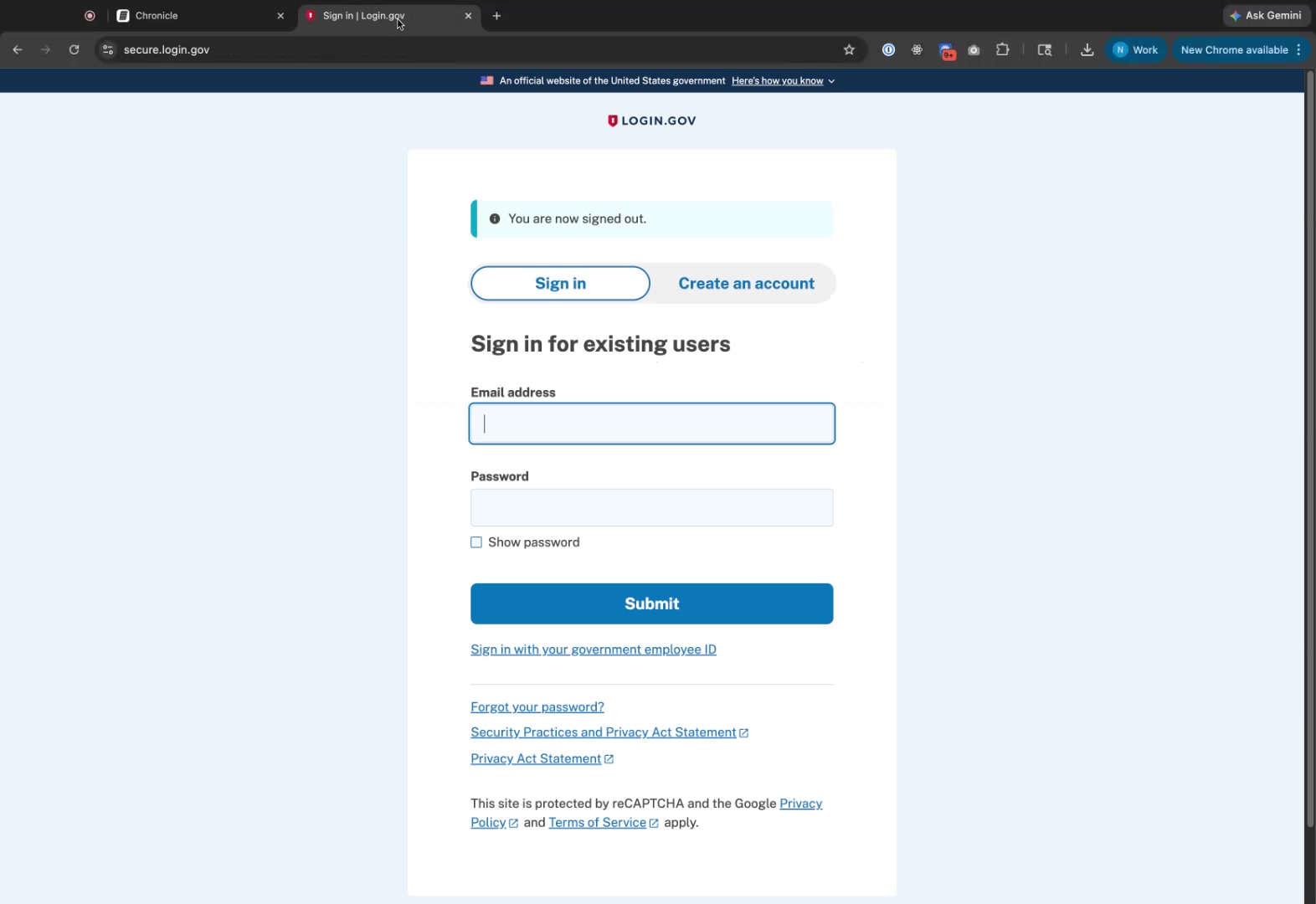 Login.gov sign-in page