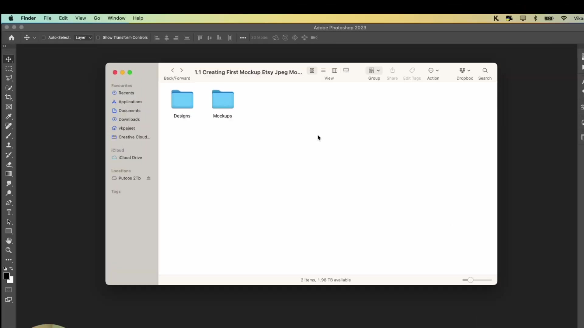 File explorer showing Designs and Mockups folders created for the project