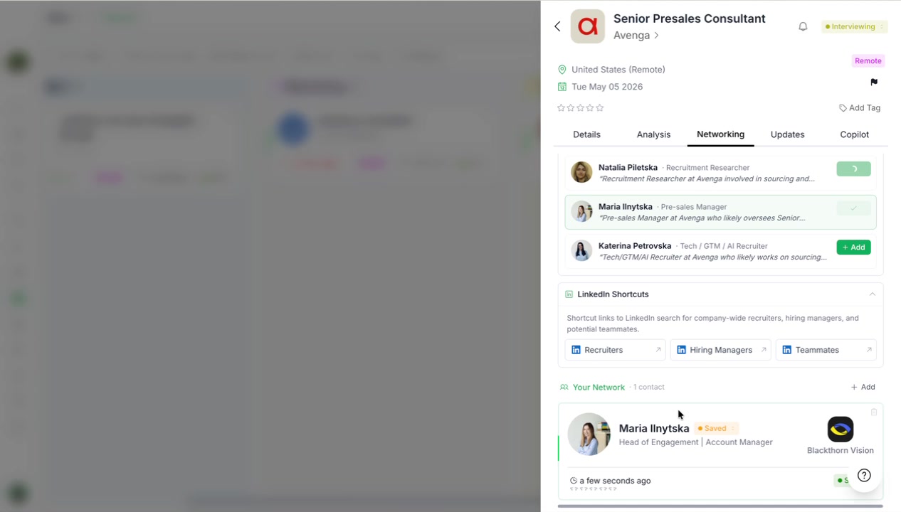 Your Network section showing added contacts