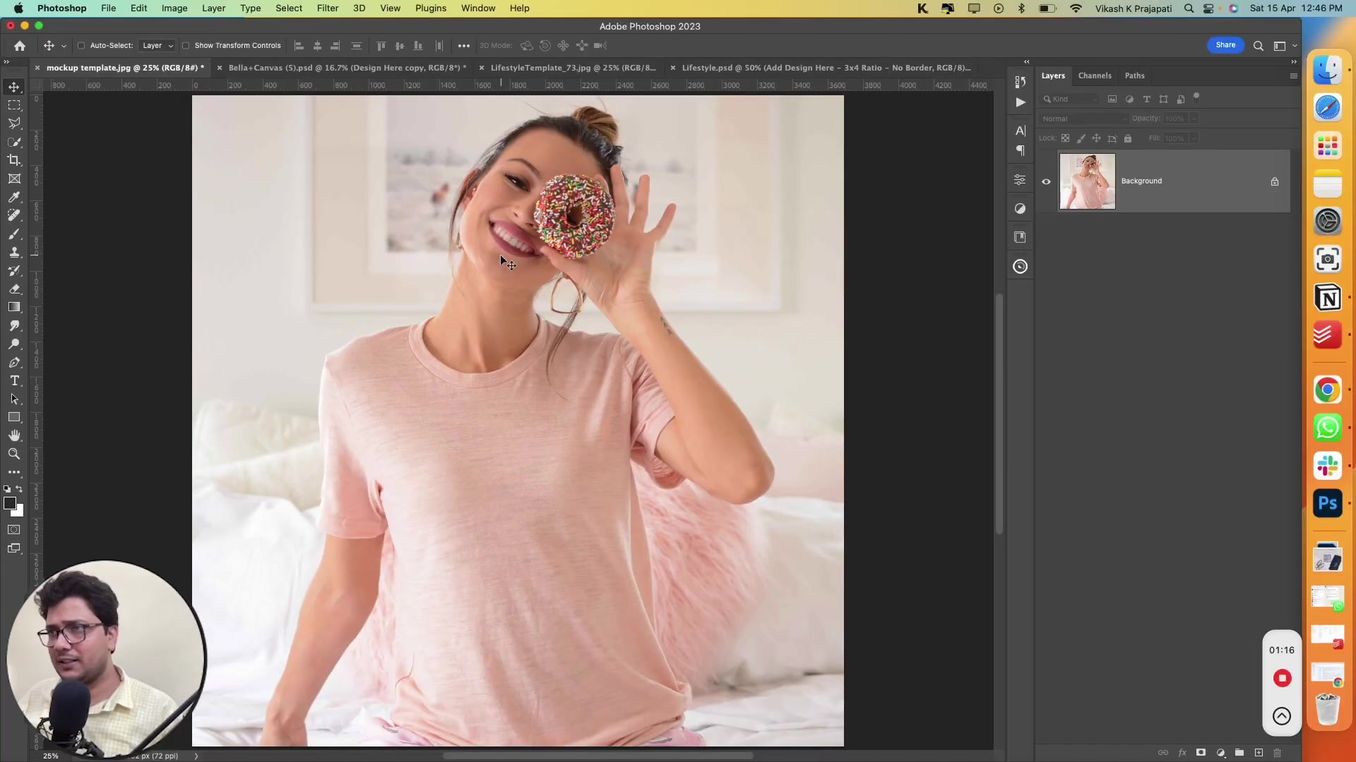 Adobe Photoshop Layers panel for a flat JPG t-shirt mockup, showing only a single Background layer with no Smart Object icon.