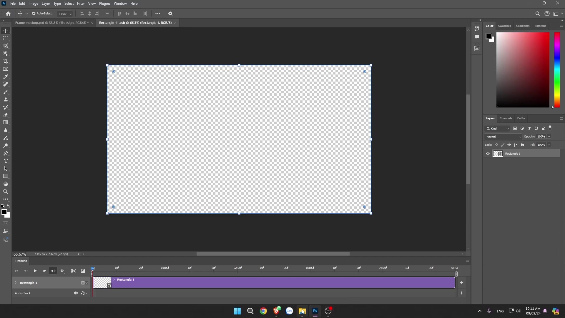 Adobe Photoshop smart object tab open showing transparent canvas with selected rectangle layer and transform handles; File Explorer visible for dragging artwork in.