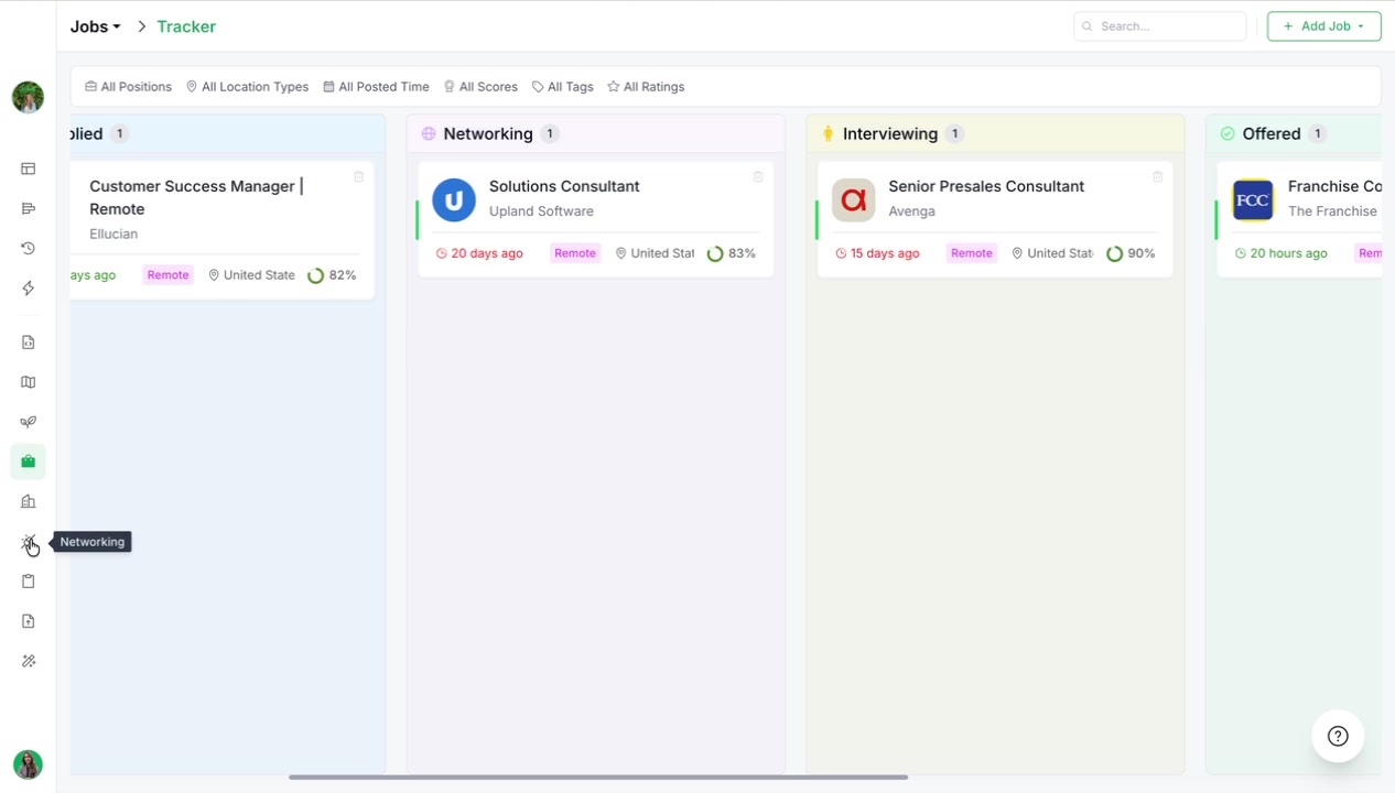Main Networking screen with newly added contact