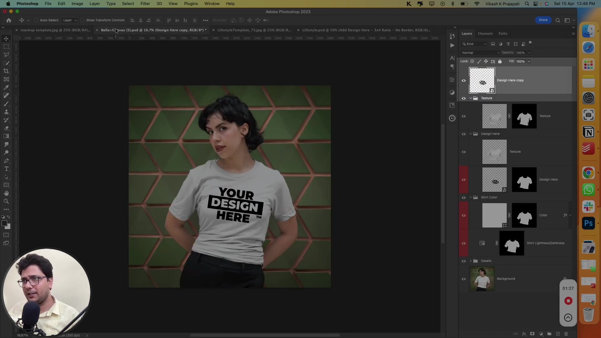 Full Adobe Photoshop Layers panel for a Smart Object-based t-shirt mockup, showing multiple layers including Smart Object layer with the distinctive icon visible on the thumbnail.