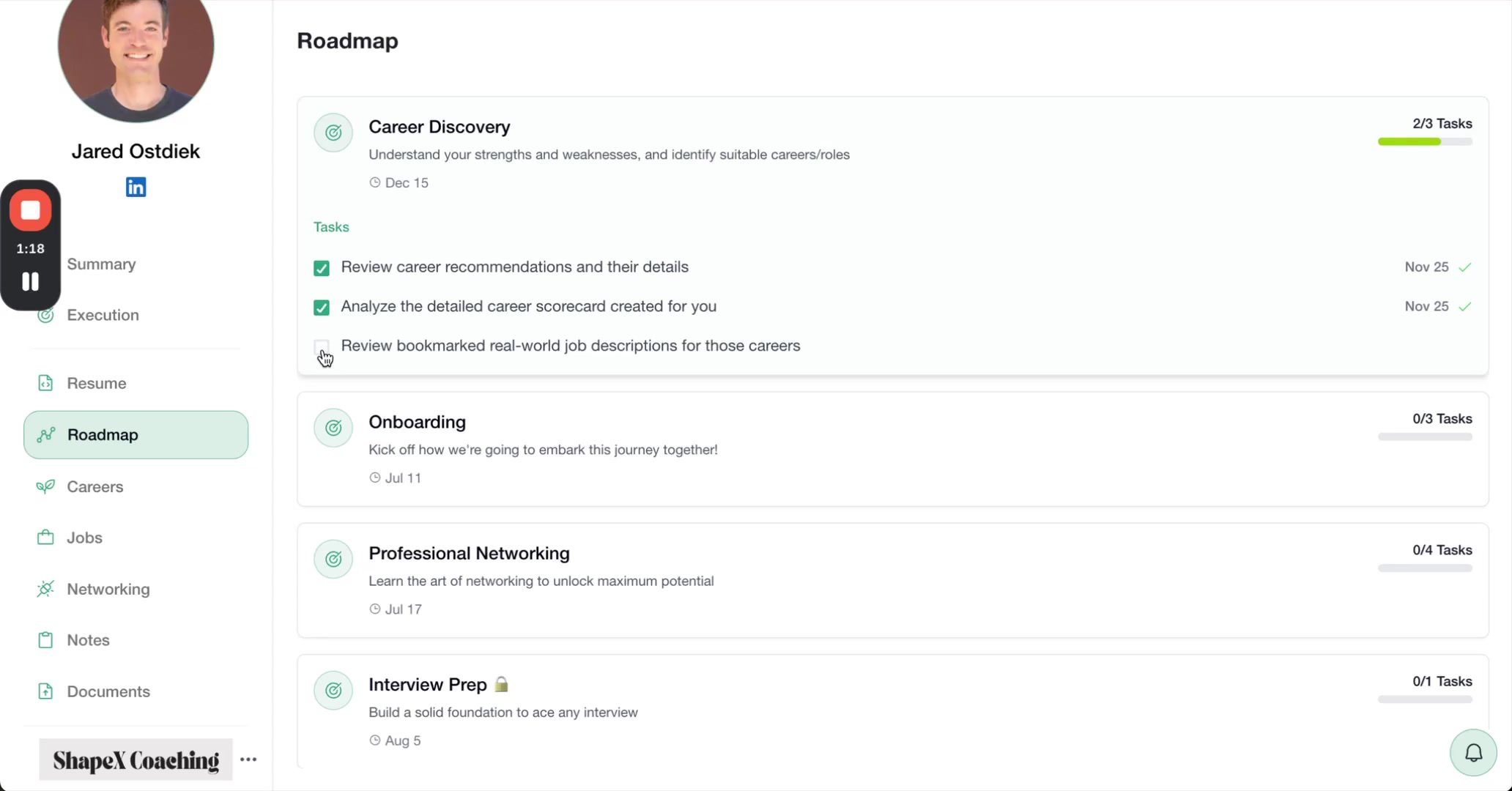 Cursor hovering over the final unchecked task in a milestone