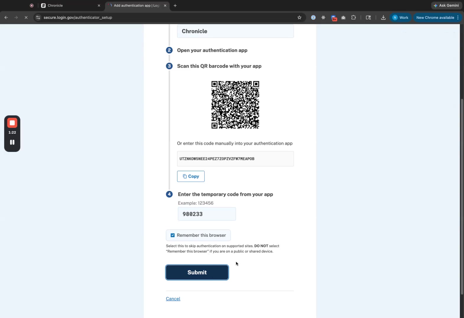 Success message on Login.gov