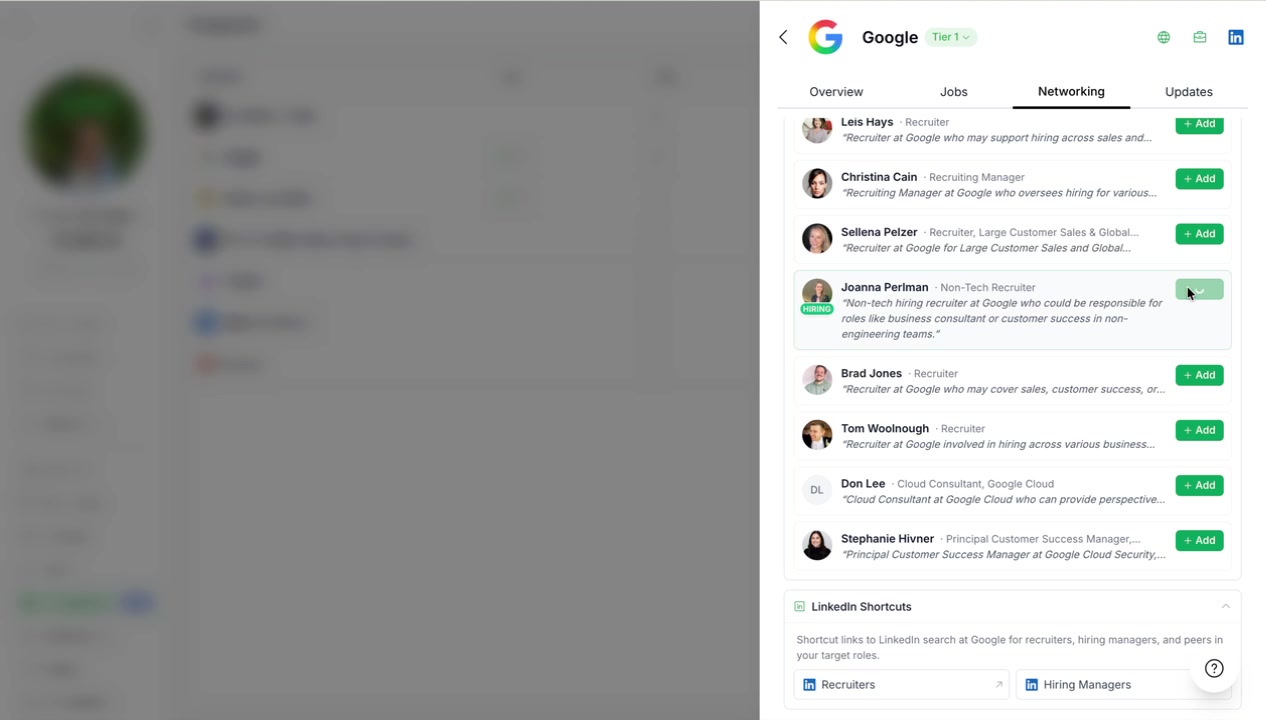 Add button on company networking contact