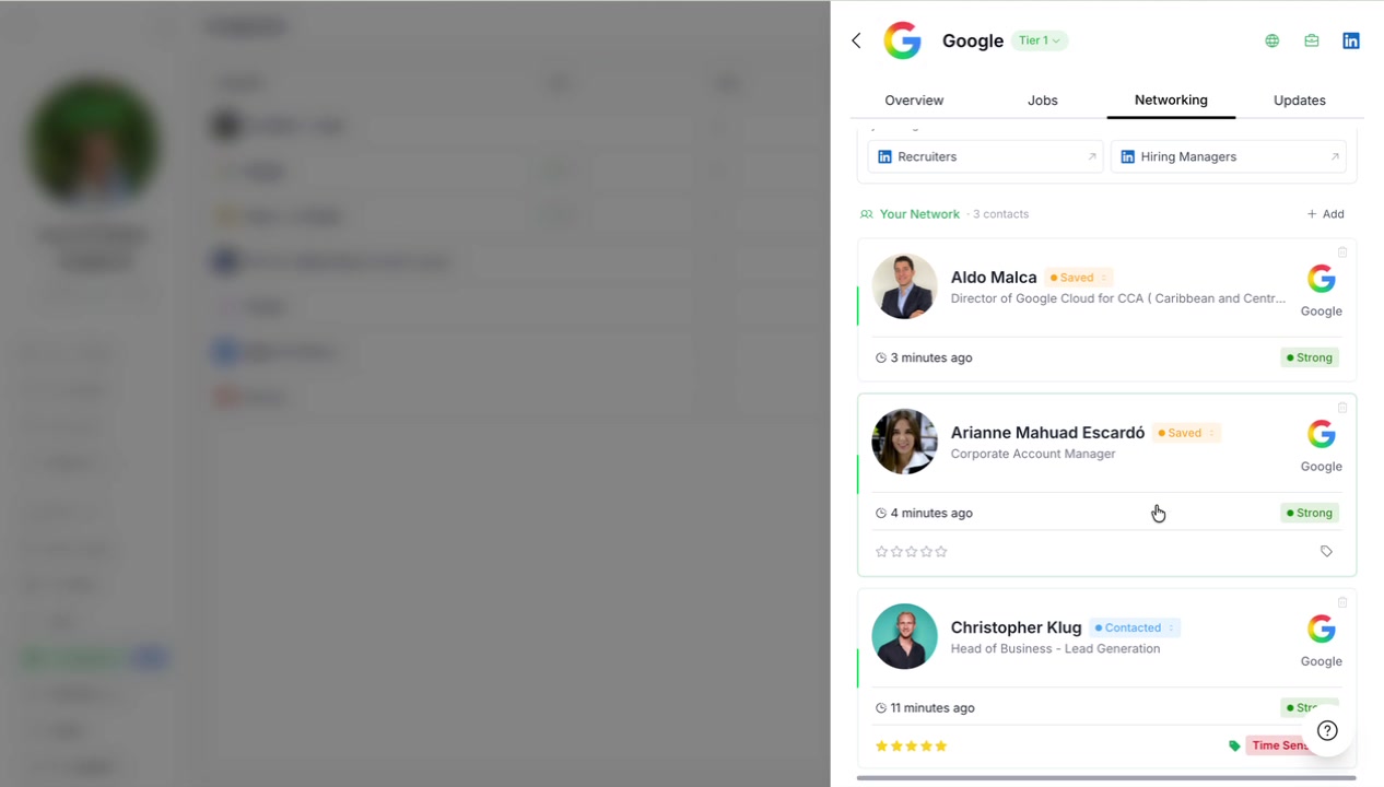 Company Your Network section with added contact