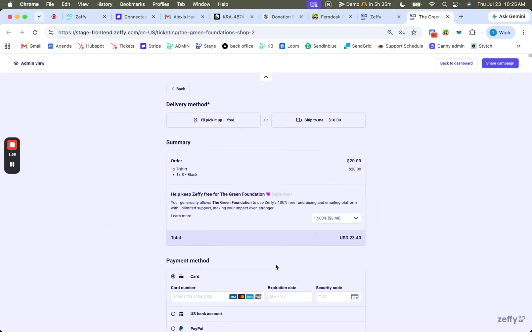 Checkout delivery method choices for pick-up and shipping