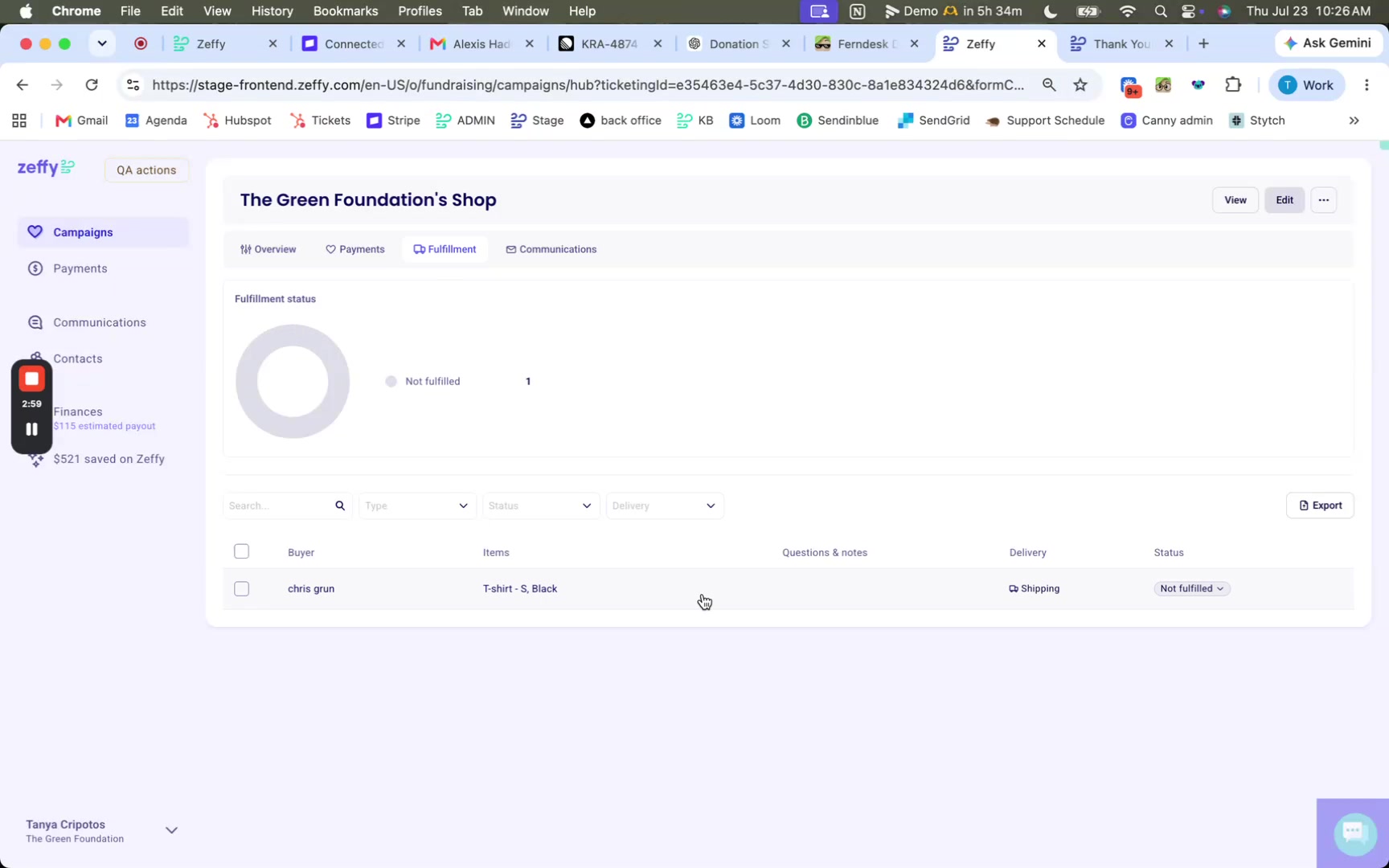 Order detail panel with fulfillment status set to Ready or Fulfilled